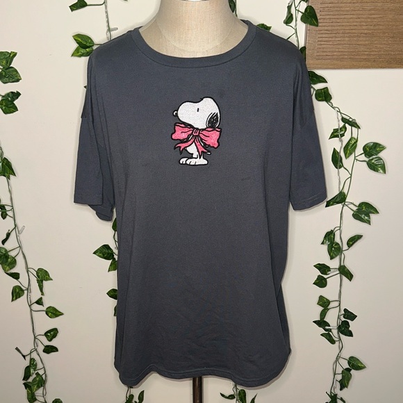 Peanuts Tops - Snoopy Bow Tie Embroidered Graphic Tee Shirt